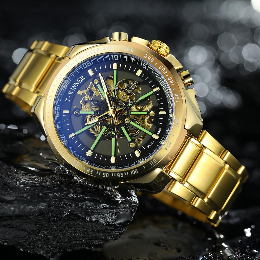 Winnaar Skeleton Dial Automatische Mechanische Horloge Waterdicht Mannelijke Lichtgevende Hand Polshorloge Topmerk Luxe Mannen Horloges