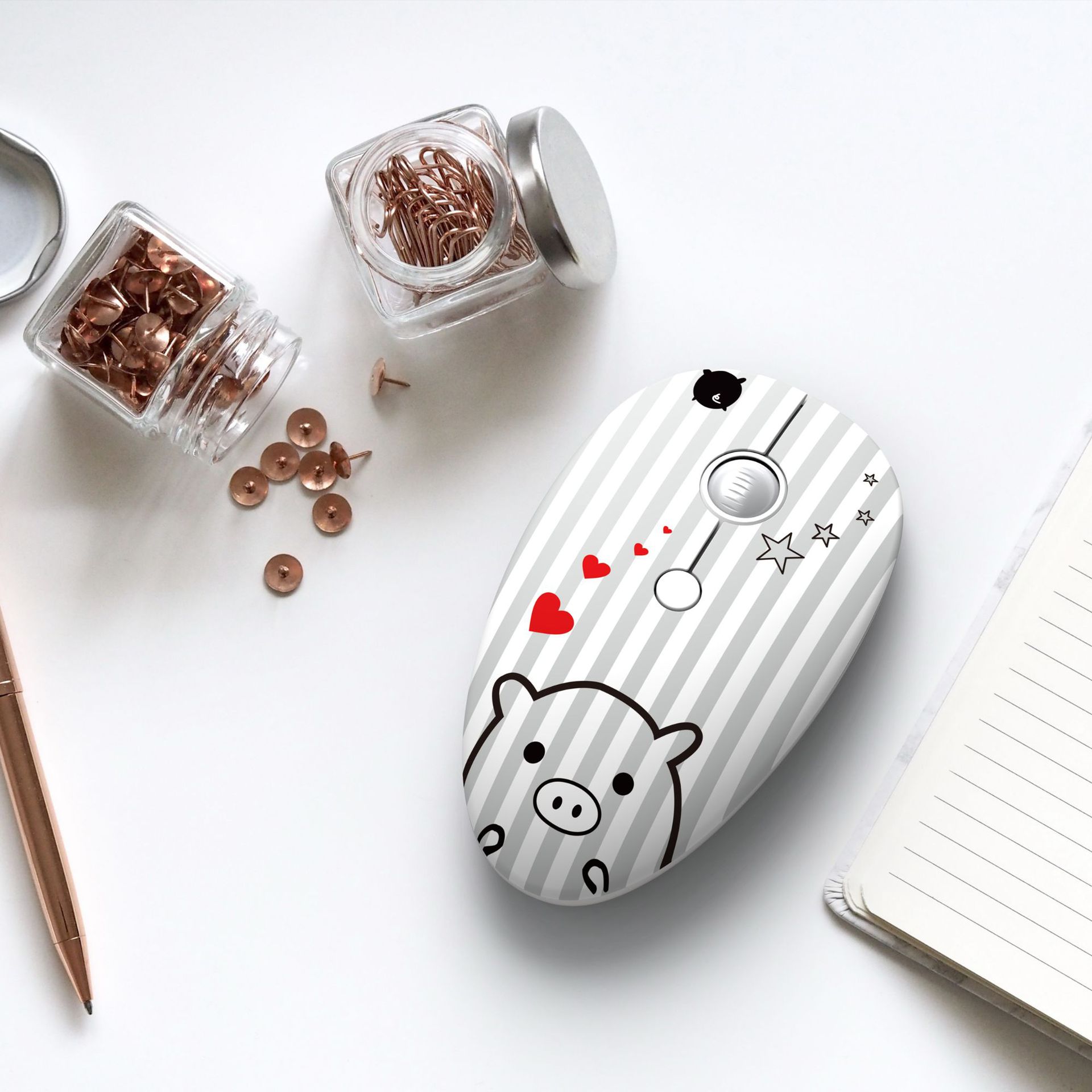 Cartoon animalPattern Wireless USB Mouse 1600DPI Optical Computer Mouse 2.4GHz Ergonomic Mice for Laptop PC Mouse forGirl Office: white