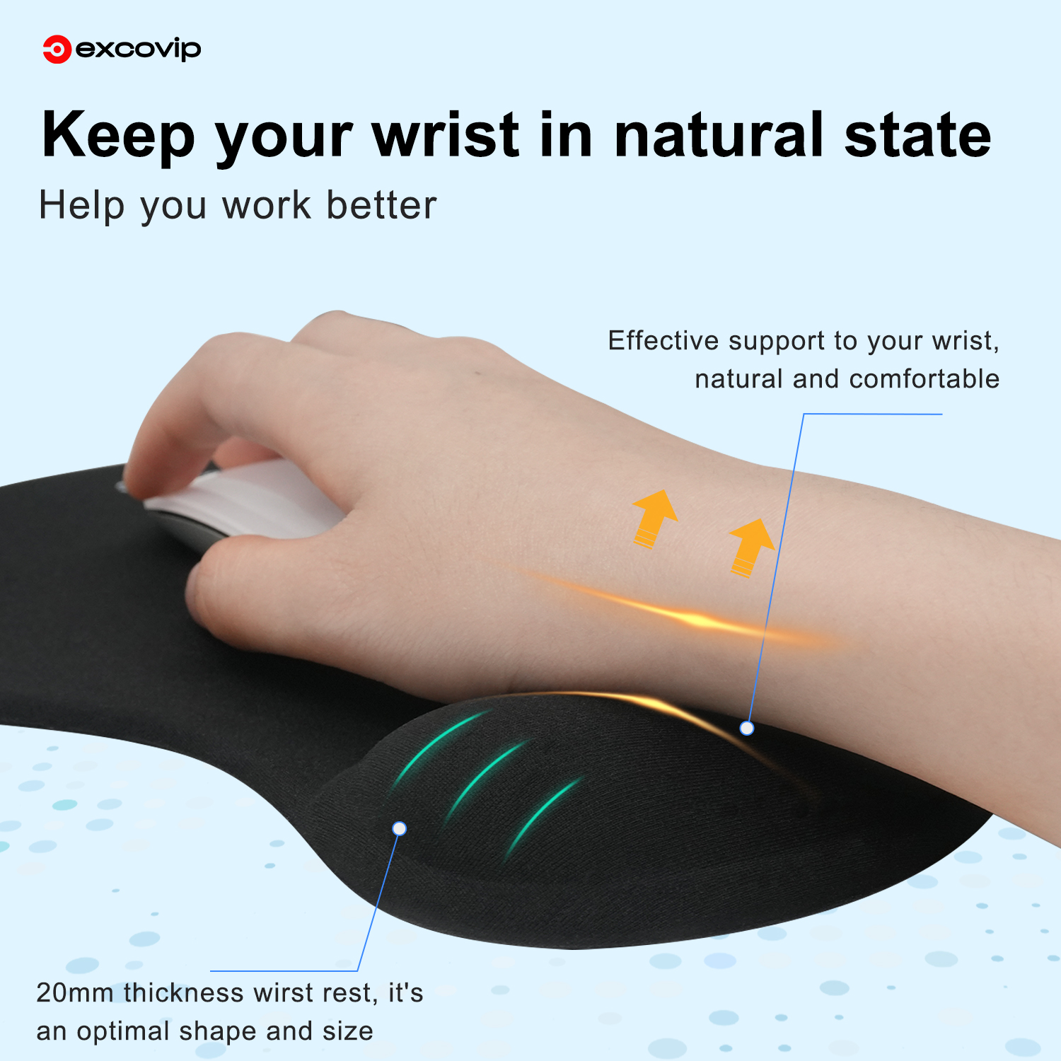 EXCO Ergonomic Mouse Pad with Silicone Wrist Support Rest Comfortable Mousepad Non-Slip PU Base for Pain Relief Computer Office