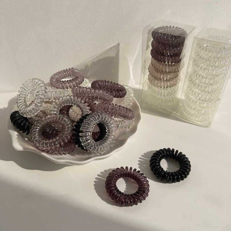 Gomas elásticas para el pelo para mujer, Niña y niño, cintas de goma transparentes en espiral, accesorios para el pelo, 9 unids/lote por caja