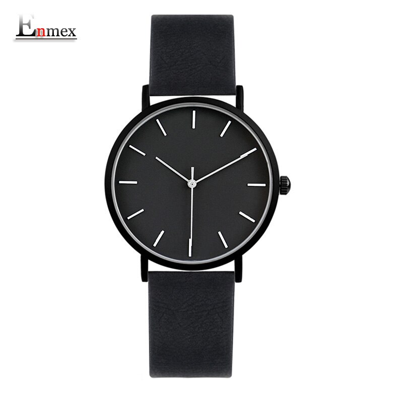 Enmex cool style lady wristwatch Brief vogue simple stylish Black and white face stainless steel quartz clock watch