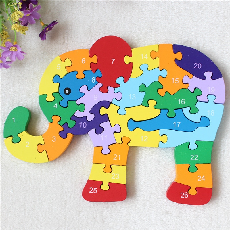 Jouets éducatifs en bois avec éléphant pour enfants, Puzzle 3d,