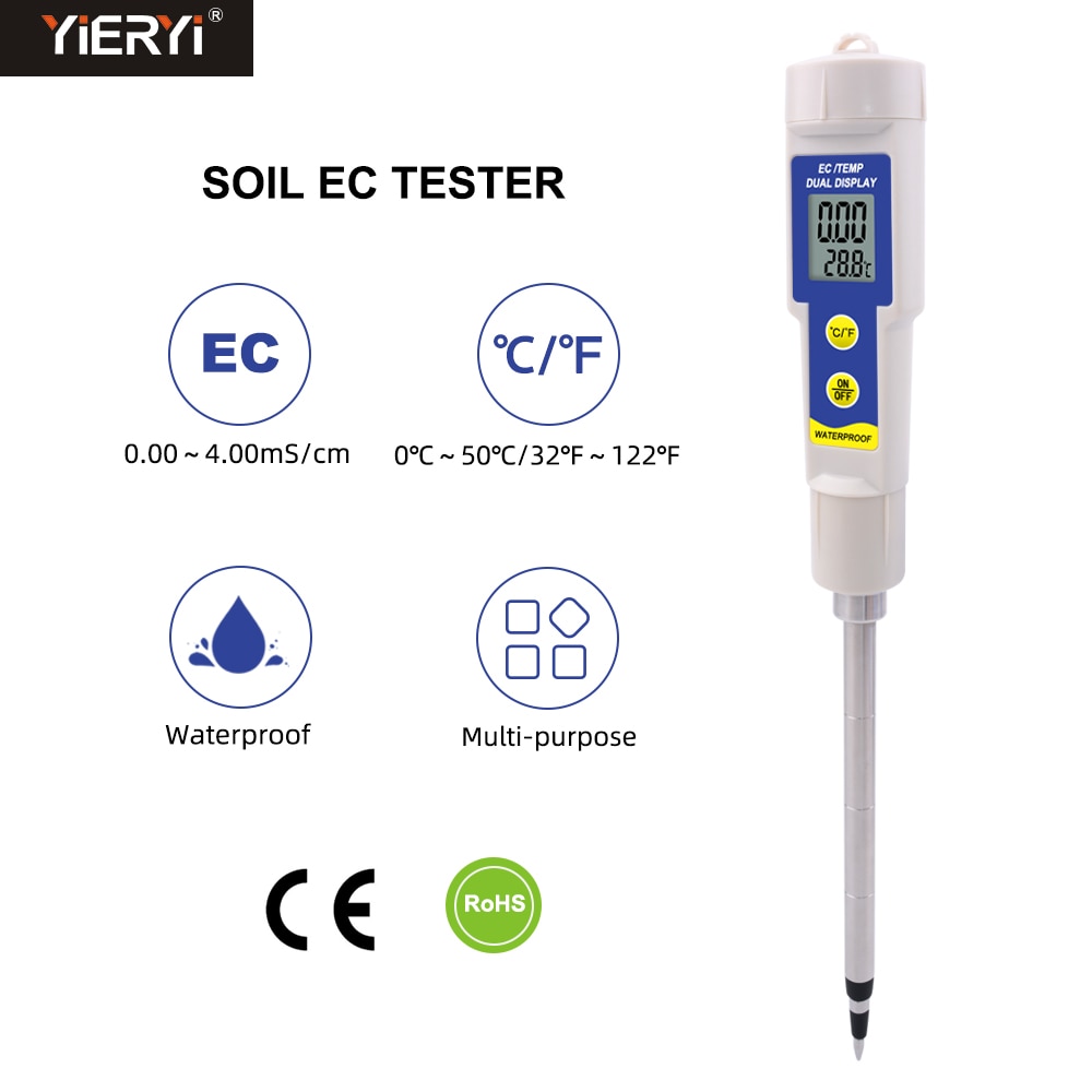 Yieryi vandtæt jord ec og temperatur tester 2 in 1 ec-315 multipurpose ledningsevne tester ec ppm cf meter med atc