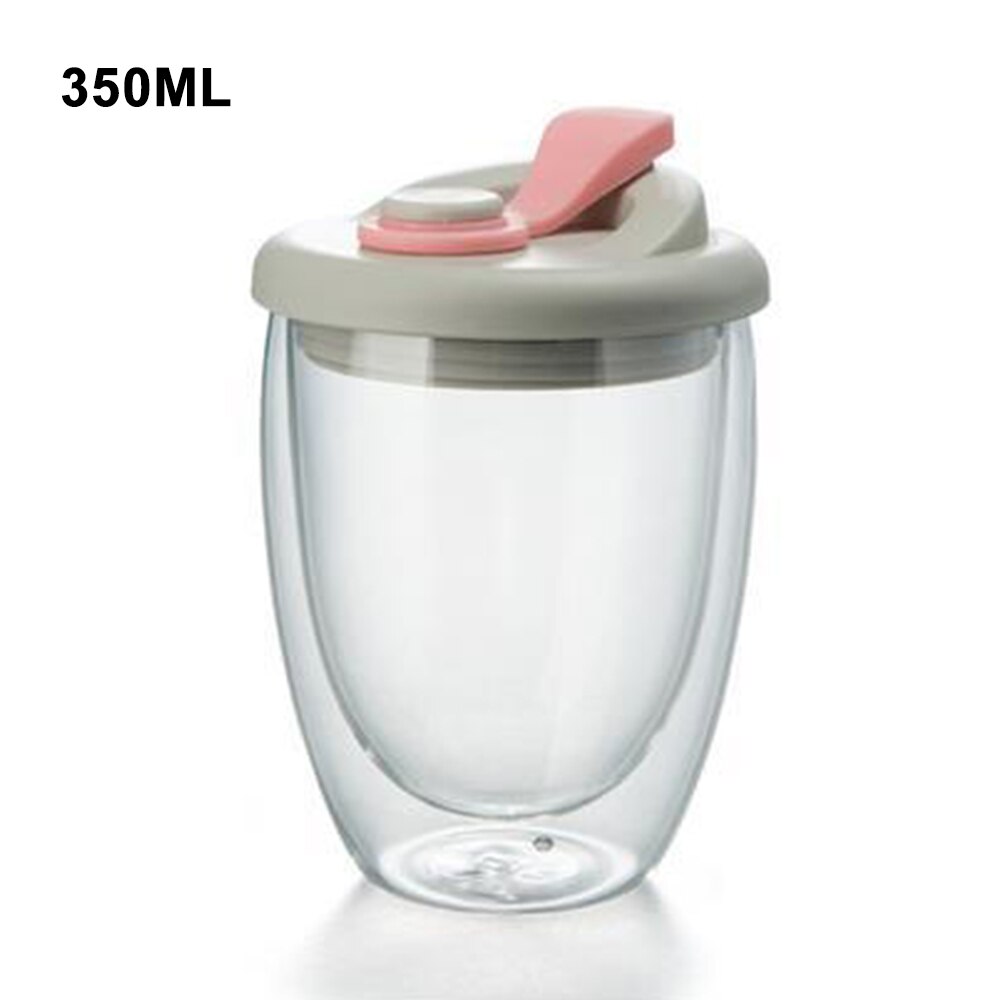 Portable Leak Proof Double Wall Glass Cup With Airtight Silica Gel Lid Insulated Coffee Mug Tea Juice Cup: Pink