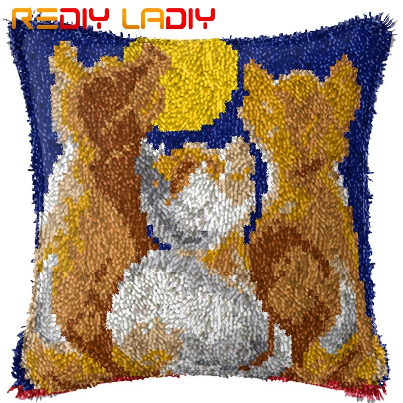 Latch Hook Kit Make Your Own Cushion Animals Wolf Pre-Printed Canvas Crochet Pillow Case Latch Hook Cushion Cover Hobby &amp; Crafts: BZ557