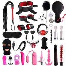 28 stks/set Vrouwen Mannen Speeltjes voor BDSM Spel Handboeien zweep touw Anale plug Mond plug Vibrator Erotische Accessoires Bondage set