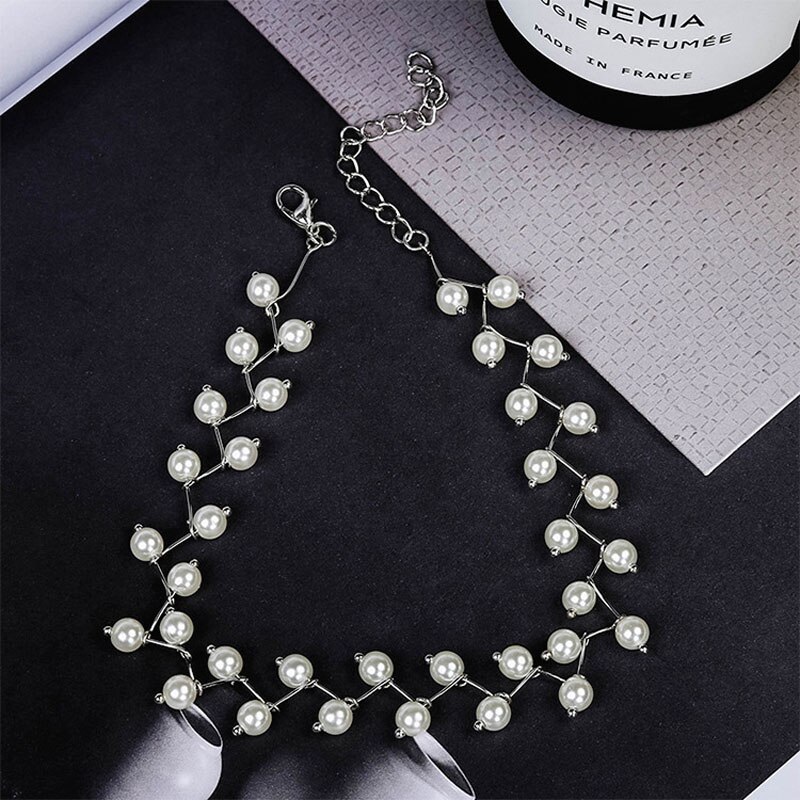 Arrivals Jewelry Gold Color Multi Layer Chains Imitation Pearl Necklaces For Women Party Wedding Bride Necklace: 4-White-Silver