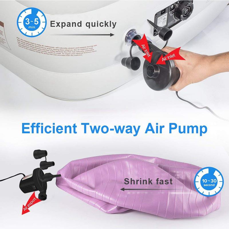 Uk plug elektrisk luftpumpe tovejs luftpumpe med 3 dyser , 220v ac /12v dc 2 in 1 bærbar luftmadraspumpe universal elektrisk s