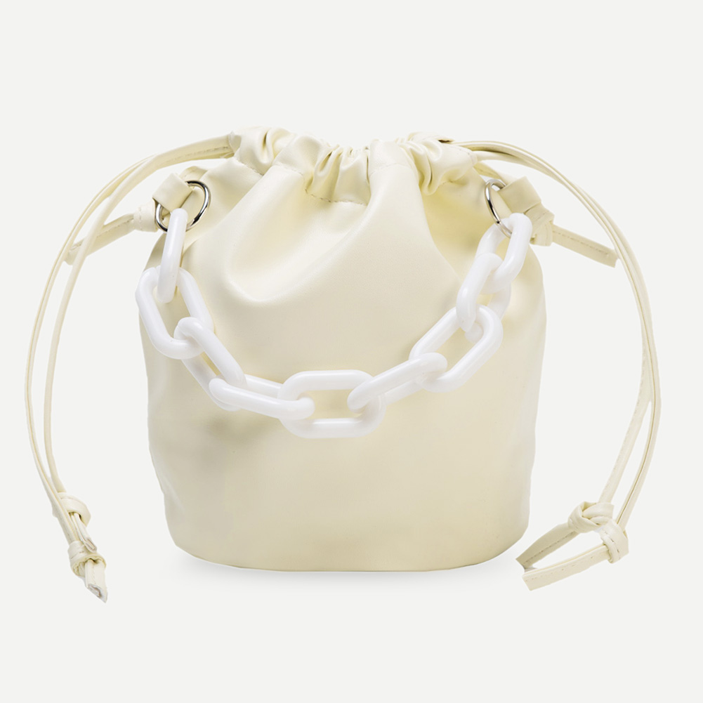 Bolso de hombro tipo cubo de PU para mujer, bolso de mensajero con cordón, bolso de viaje, bolso de Diario Femenino Simple Popular: Beige