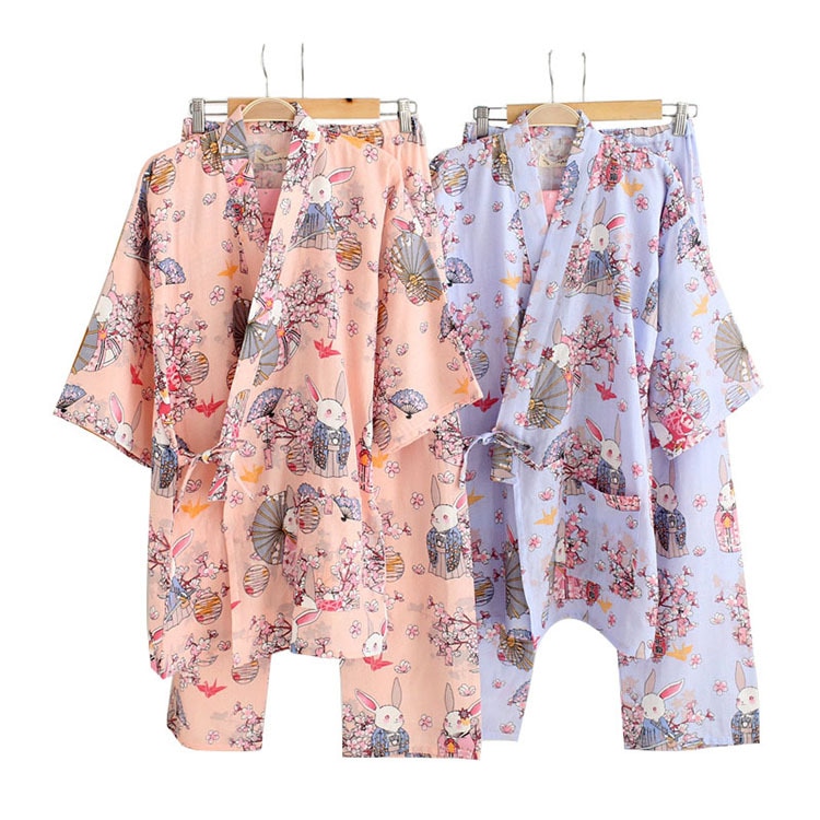 Japanilainen söpö kani kimono perinteinen pyjama-setti naisten kevät- ja syksypuuvillainen harso höyrytettyjen vaatteiden kotipalvelu yukata