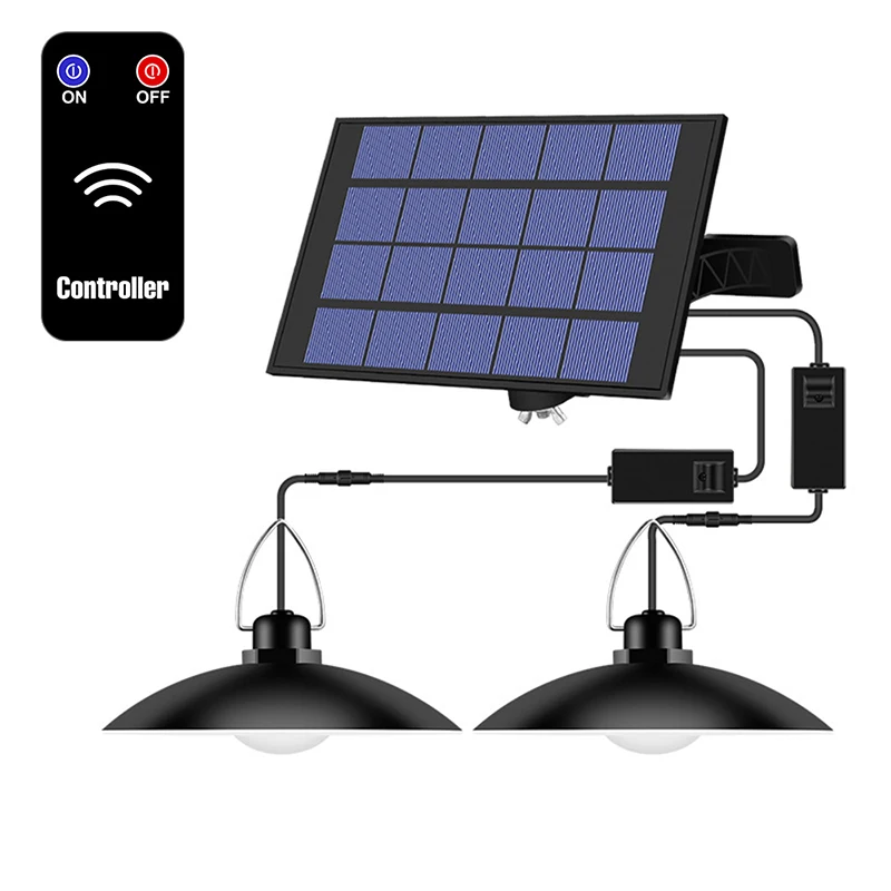 Luz colgante Solar de doble cabeza con control remoto para exteriores, lámpara Solar de interior con línea de 3m, iluminación Solar para Camping, jardín y patio: Rosa / 0-5 W