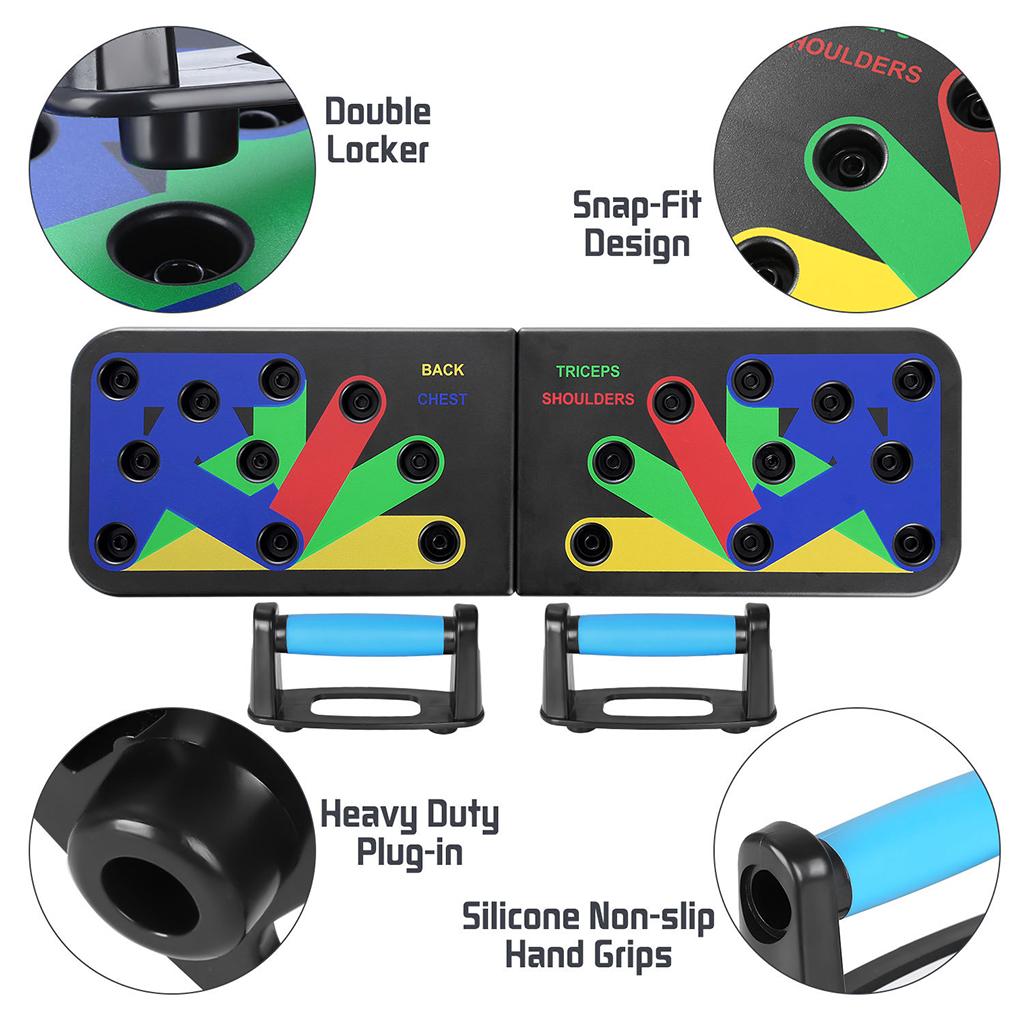 9in1 Push Up Board Pushup Stands Foldable Back &amp; Non-Slip Stickers for Gym