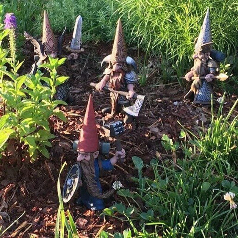 Gnome Knight in Full Armor Holding Sword Garden Gnome Warrior Garden, Outdoor Garden Statue