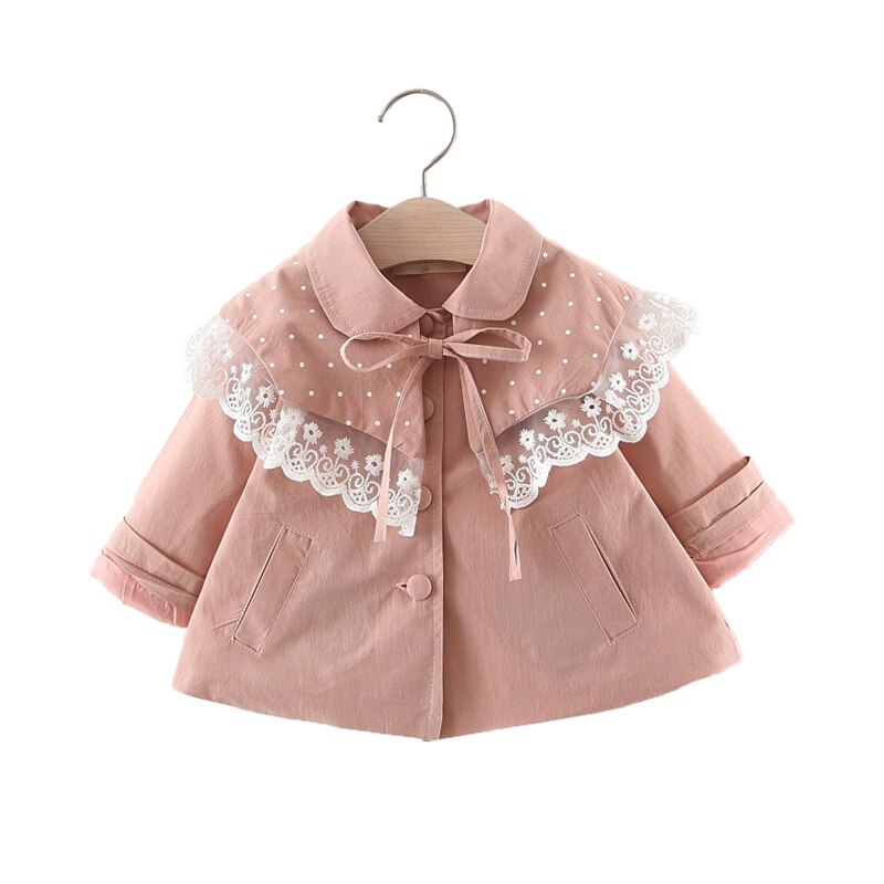 Roze Uitloper Baby Meisjes Fall Jas Met Kant & Bow Zoete 0-4Years Peuter Nest Meisje Winter Katoenen Zachte Jas leuke