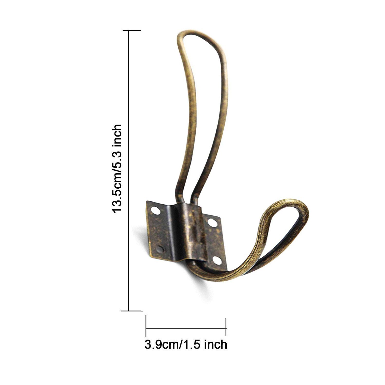 Antieke kapstokhaken voor aan de muur,  - 10 vintage dubbellaagse hangers met grote schroeven - harde antieke industriële zware haak