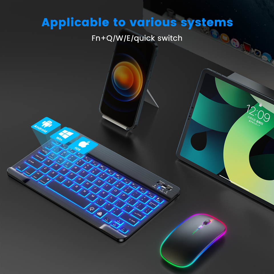 Tastiera Bluetooth RGB tastiera Wireless Bluetooth Mini tastiera russa spagnola RGB retroilluminata ricaricabile per Tablet ipad