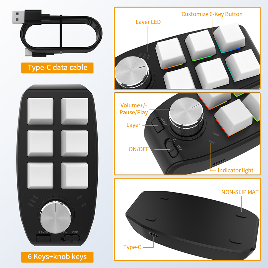 USB Macro Custom Mini-toetsenbord Bluetooth 6 toetsen 1 knop Programmering DIY Mechanische Macropad Gaming Tekening Schakelaar -swap toetsenbord