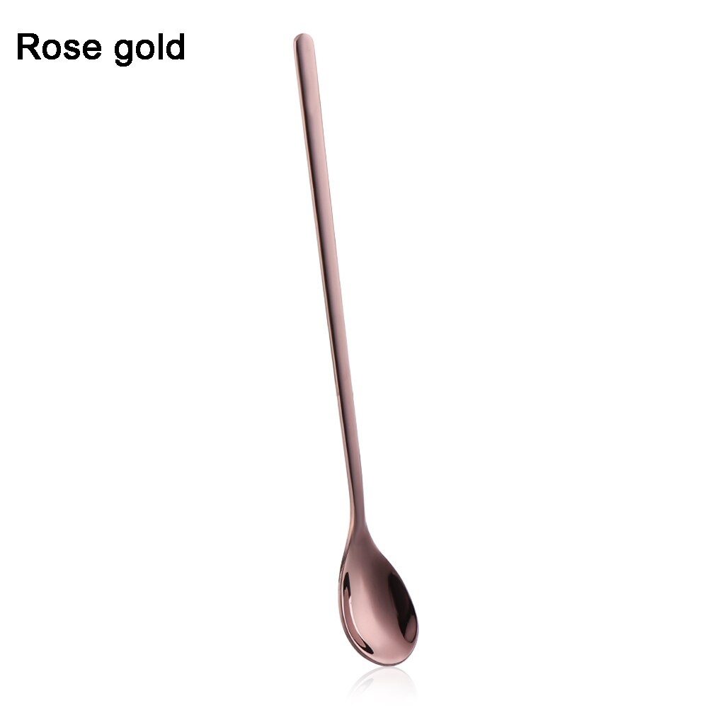 1pc kök rostfritt stål rund spade kaffesked långt handtag omrörning skopa dessert bestick mjölk te café: Rosa guld