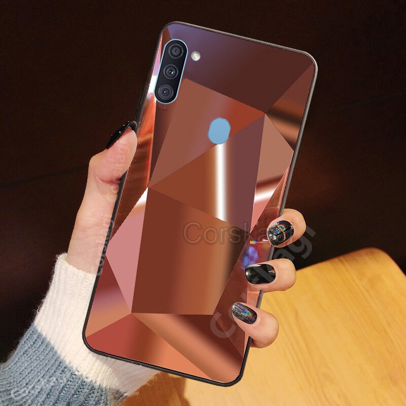 A11 caso de diamante glitter para samsung galaxy a11 moda brilhante espelho triângulo losango capa: RGold