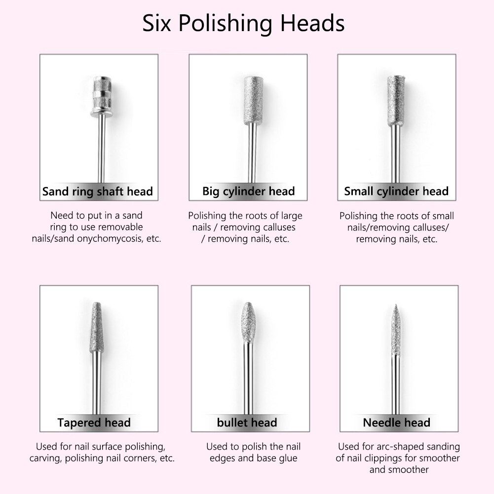 1Set Elektrische Nail Boor Machine Kit Usb Opladen Manicure Machine Pedicure 6 Bits Schuren Buffer Nagelvijl Nail Art pen TSLM1