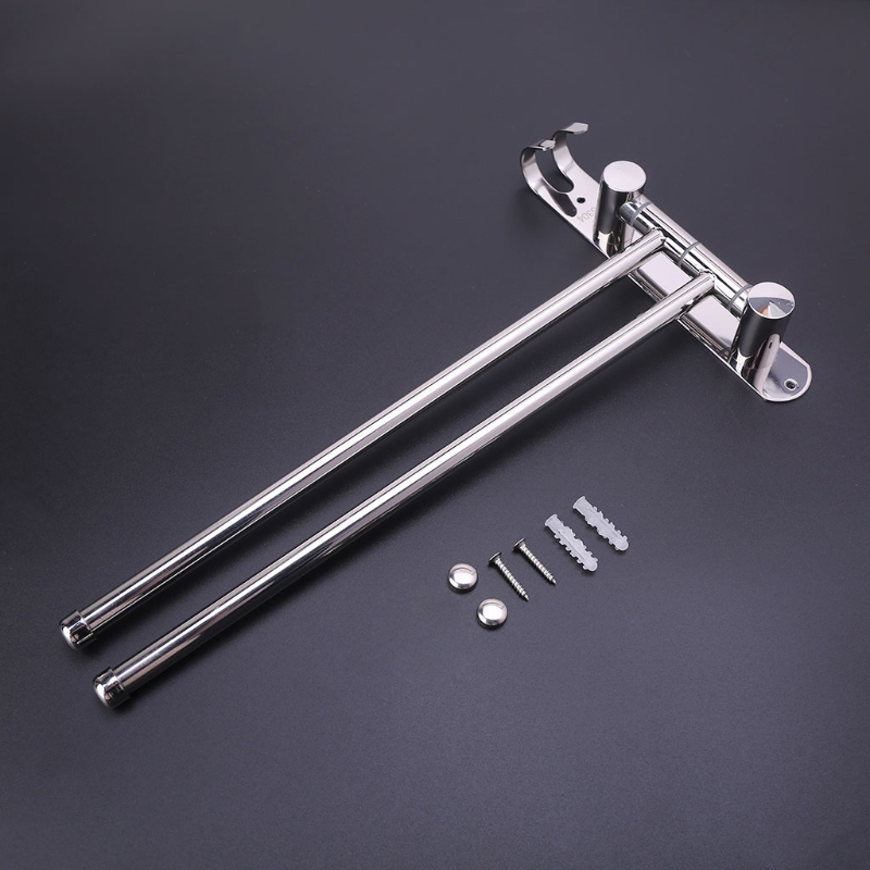 Towel Holder 2 Swivel Rotating Bars Arms Rods Stainless Steel Wall Mounted Kitchen Bathroom Rack Rail Hanger Shelf With Hook