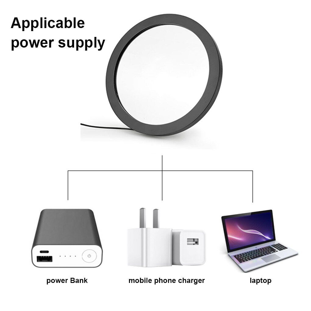 Espejo redondo con luz LED para pared, espejo redondo de luna de 20-25cm, con USB para dormitorio, maquillaje, ducha, baño, decoración, con lámpara de noche