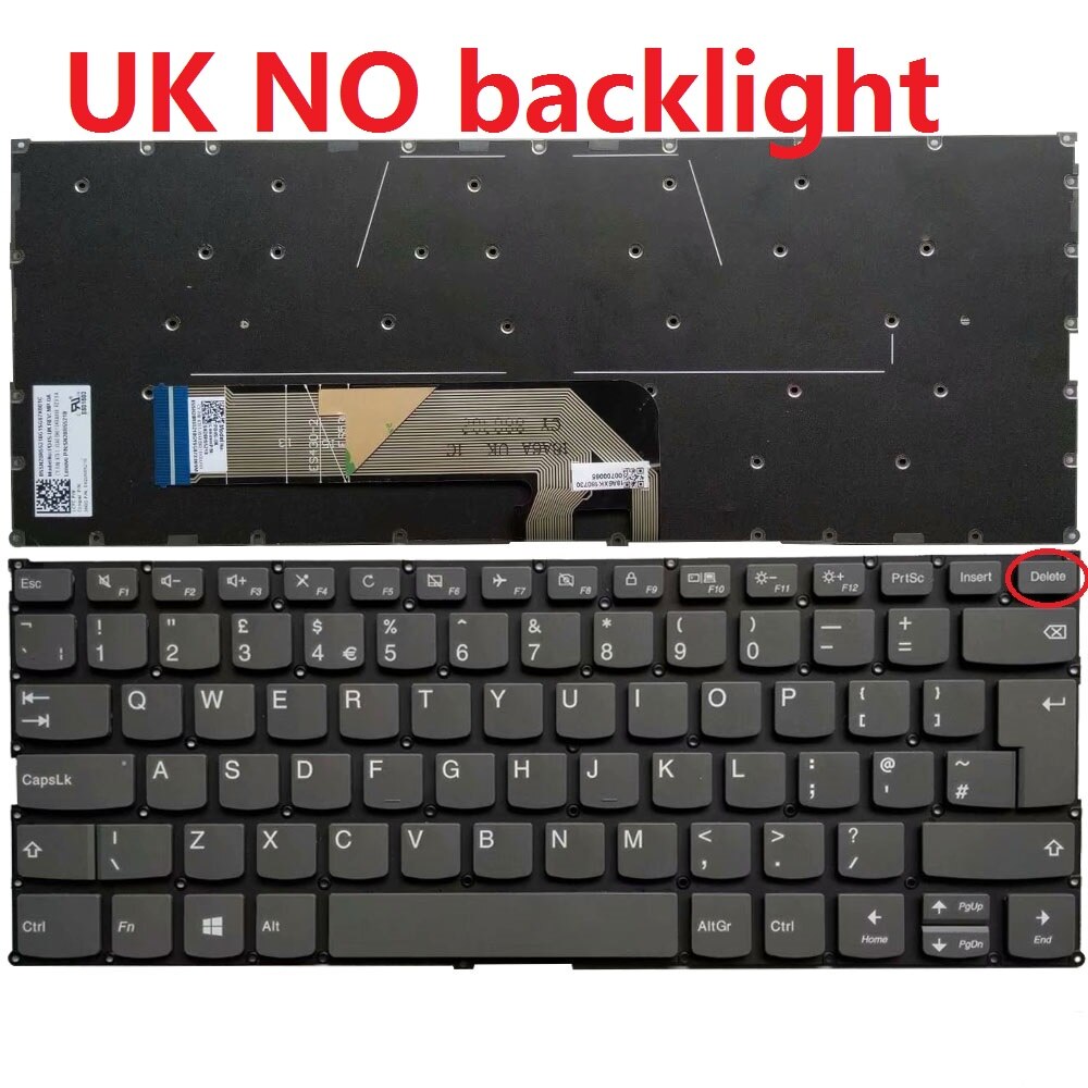 US/UK/SP/Spanish laptop keyboard for LENOVO Yoga C740-14 C740-14IML S740-14 C340-14 C340-14API ThinkBook 13s-IWL 13s-IML 14s-IWL: UK NO backlight