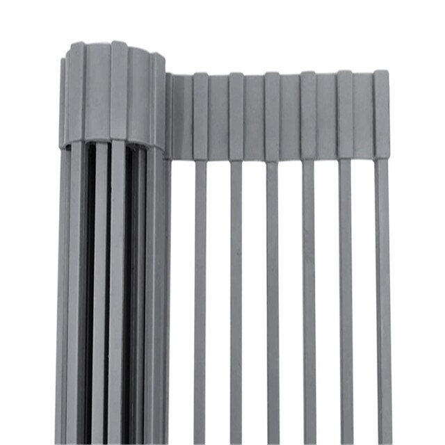 Dishwasher Safe Food Defrost Silicone Coated Foldable Roll Up Stainless Steel Dish Drying Rack: Light Grey