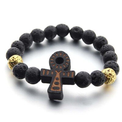 Retro træ brun kort kors vedhæng træ perler halskæder til mænd kvinde rosenkrans træ perle betaler religiøse smykker: Armbånd -4