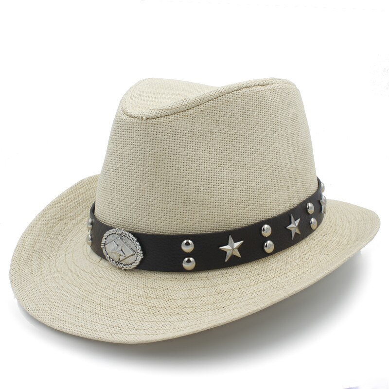 Naiset miehet olki western cowboy hattu kesäksi cowboy cowgirl aurinkohattu sombrero caps punk vyö hyvä pakkauskoko 58cm