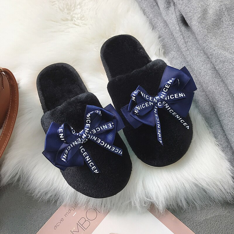 Femmes maison pantoufles hiver chaussures femme sans lacet plats diapositives femme fausse fourrure pantoufles femmes chaussures bout fermé g755: Black / 7.5