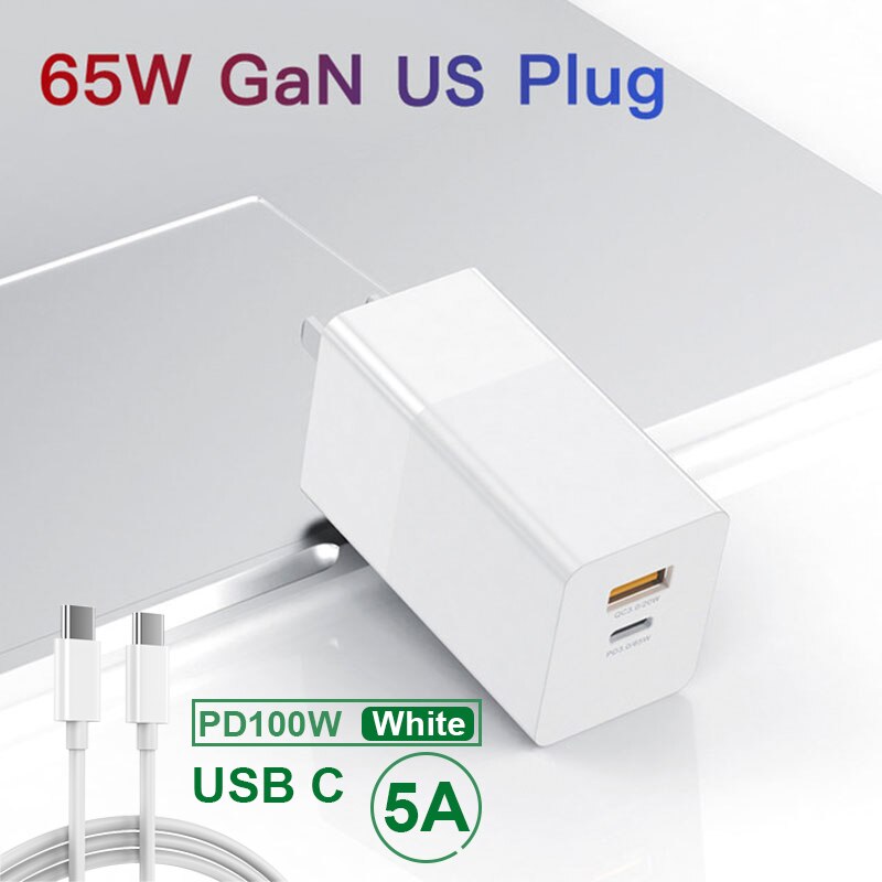 65w adaptador gan carregador pd usb carregamento rápido para xiaomi iphone 12 samsung celular quik carga 3.0 tipo-c carga eua ue plug: White US-Data line