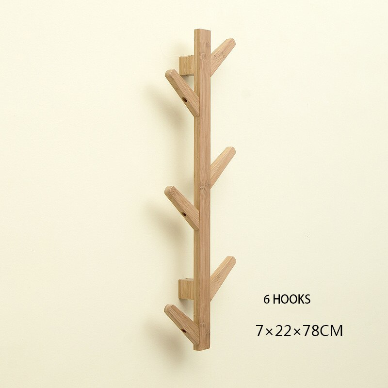 Mrosaa bamboe houten hangende kapstok wandhaak kledinghanger woonkamer slaapkamer wandplank decoratie hanger 6/8/10 haken: Natuurlijke 6 haak