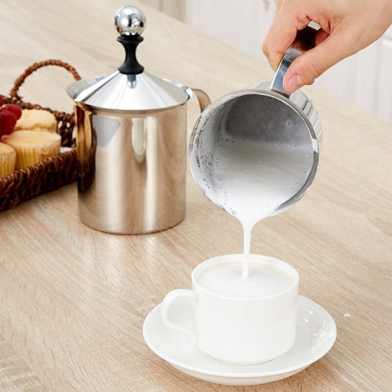 Handmatige Melkopschuimer Rvs Handpomp Creamer Dubbele Mesh Koffie Melkschuim Opschuimen Werper Schuim Foamer Cup Marker Jug