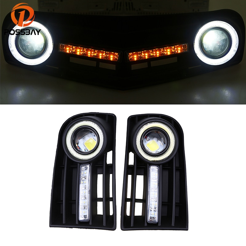 POSSBAY LED DRL Daytime Running Lights for VW Golf MK5 2004 Angel Eye Fog Light Front Bumper Grilles Car Styling