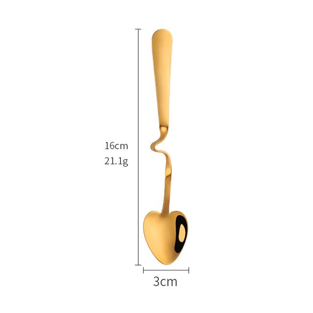 1 Pcs Coffee Spoon Honey Shape Tea Coffee Cup Hanging Spoons Stainless Steel Rose Gold Heart Teaspoon: V-Gold