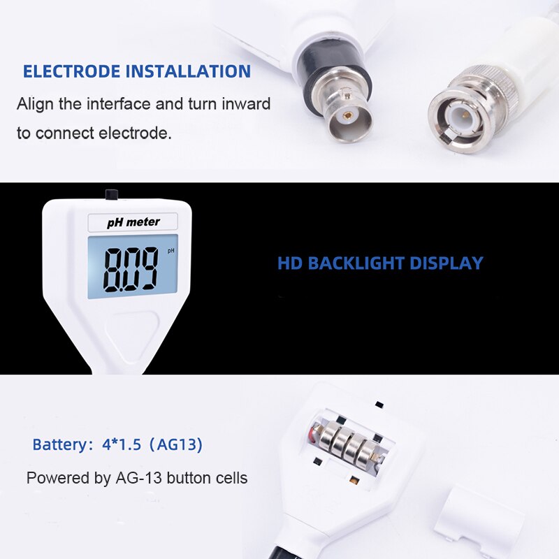 Digital PH Meter Water Tester Repalceable BNC Probe LCD Backlight Cheese Creams Cosmetics Meat Soil Pen Type Acidimeter