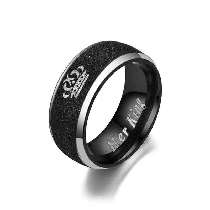 Bague couronne en titane et acier, Style Simple, perles noires, sable, lettrage anglais, bague de Couple reine, bijoux pour hommes et femmes (1 pièces)