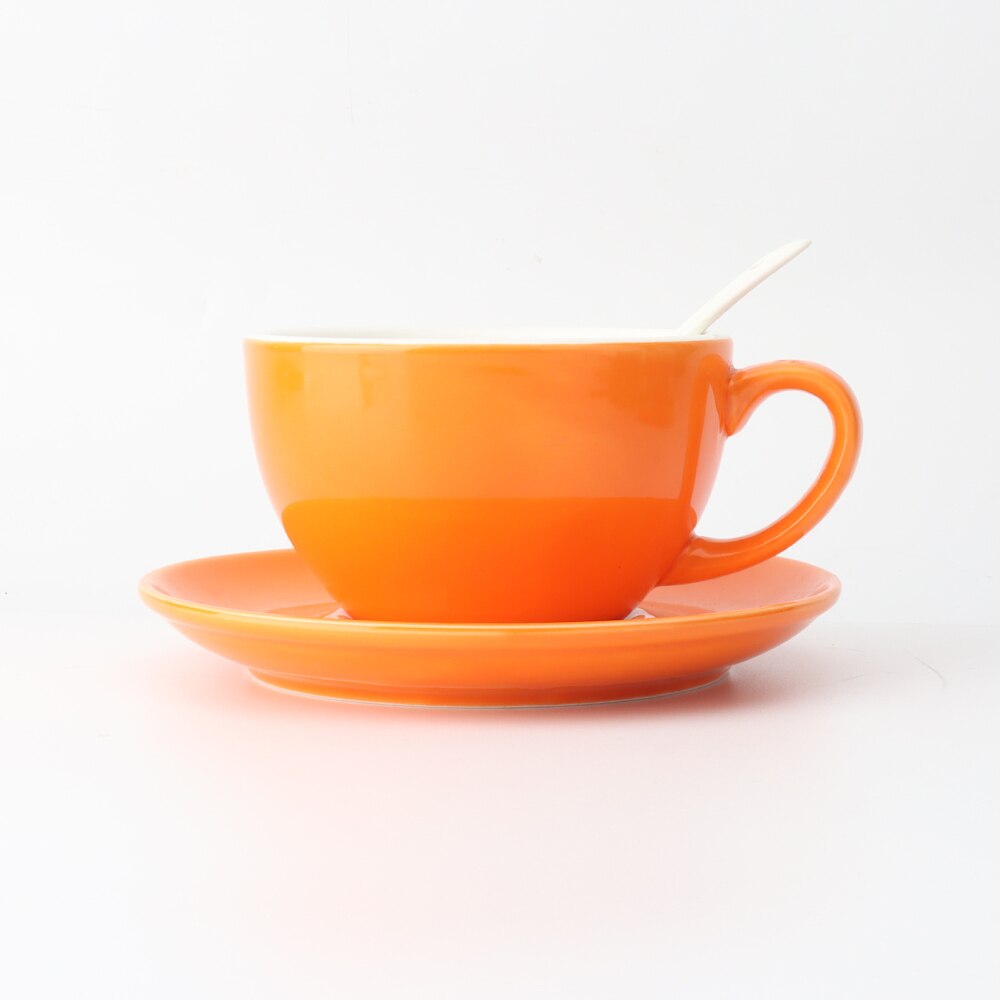 Tasse à café Cappuccino à Large bouche, grande capacité, en céramique, Latte, ensemble de soucoupes, concentré italien 240ml: yellow