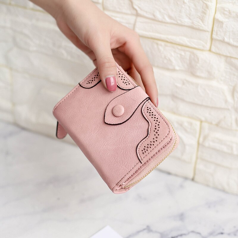 nouvelles femmes portefeuilles en cuir synthétique pour femmes court sacs à main dames de argent sac petit mignon pochette porte-carte Carteras: Rose