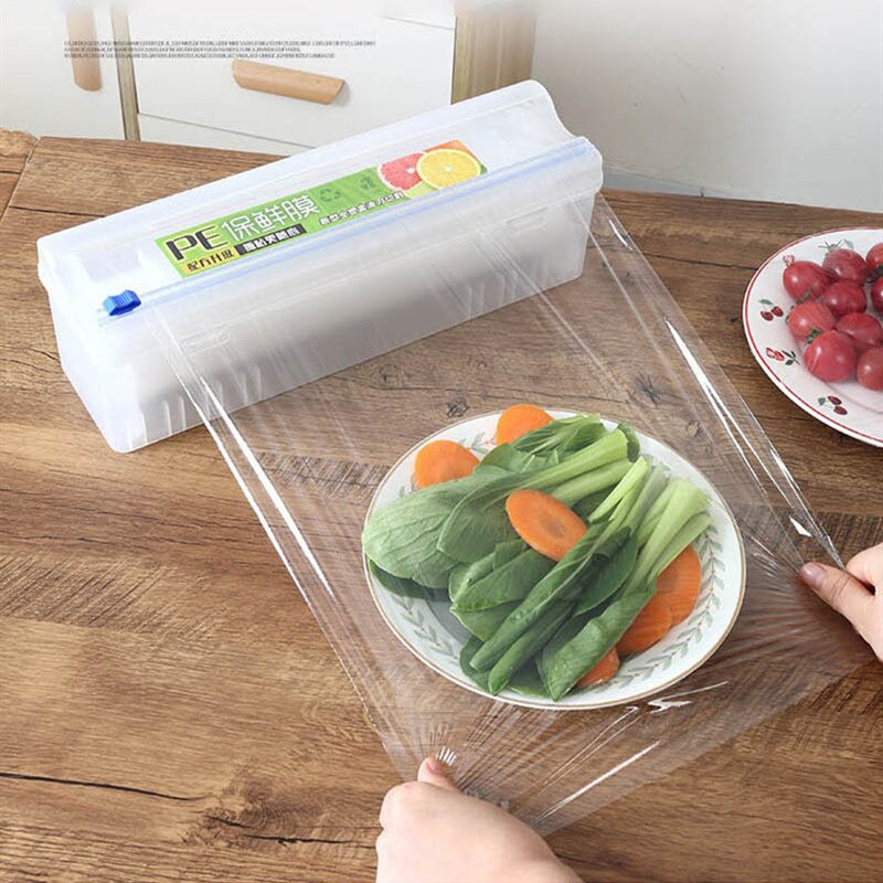 33cm husholdningsfilm skærer madindpakning folie dispenser køkken opbevaringsboks plast skarp skæreholder køkkenværktøj tilbehør gadgets