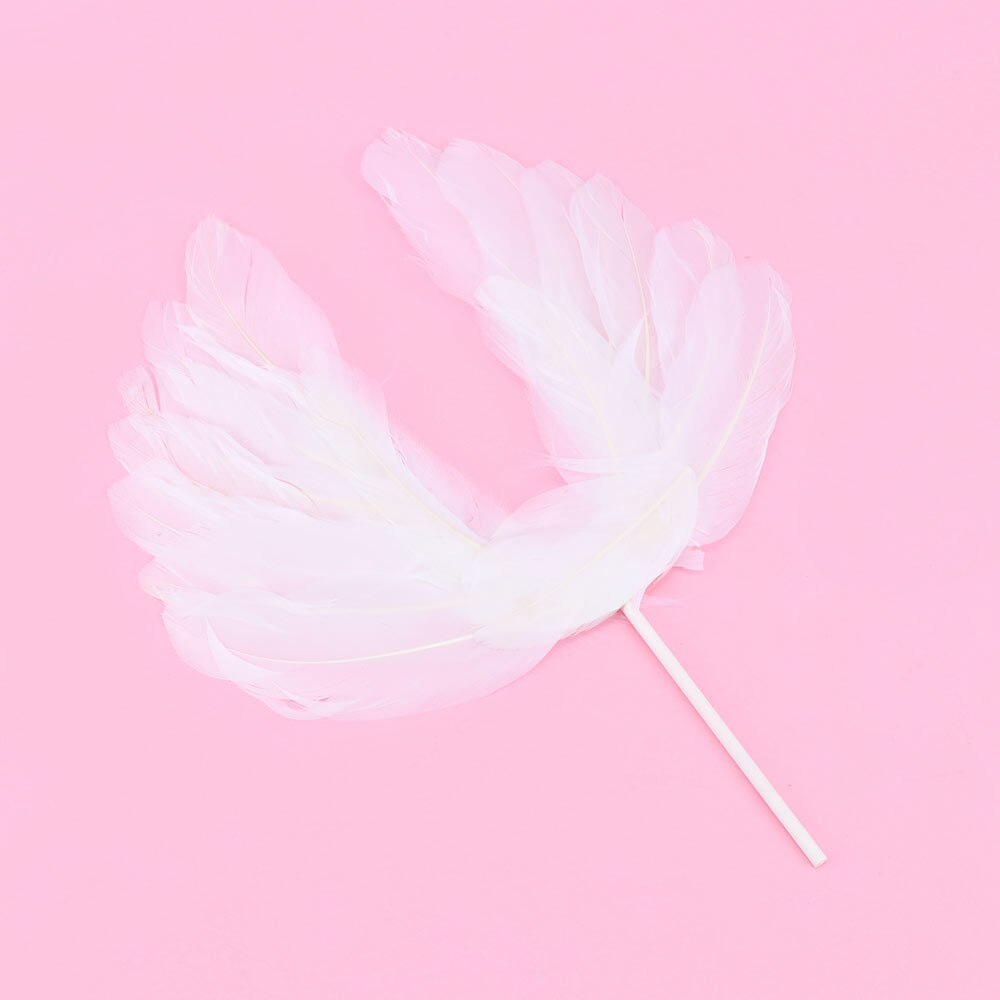1Pcs Cake Topper Angel Wing White Feather Wing Happy Birthday Sticker Decor Baking DIY Accessory Romantic Ornaments Decoration