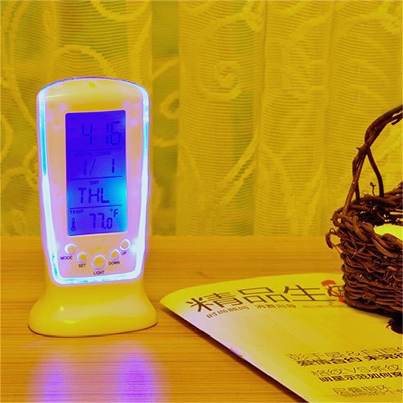 Student Mini Led Digital Clock Desk Mute Alarm Clock with Backlight Large Display Time Temperature Date Week 1pc