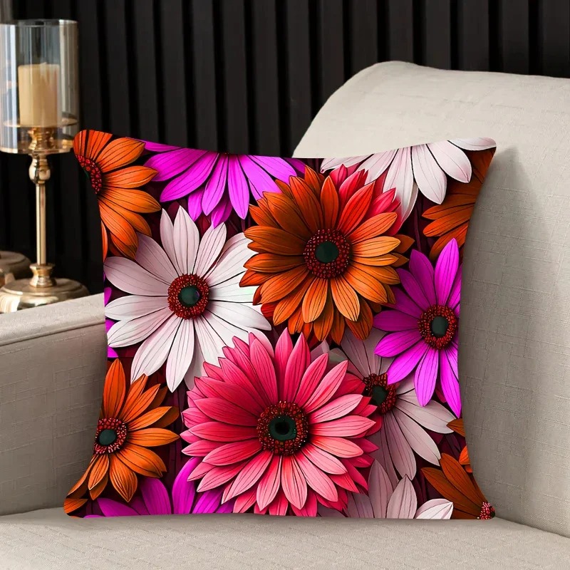 Hermosa funda de almohada con estampado de flores, funda de almohada cuadrada para sofá de coche y cojín de oficina: 470 x 740 mm / Azul
