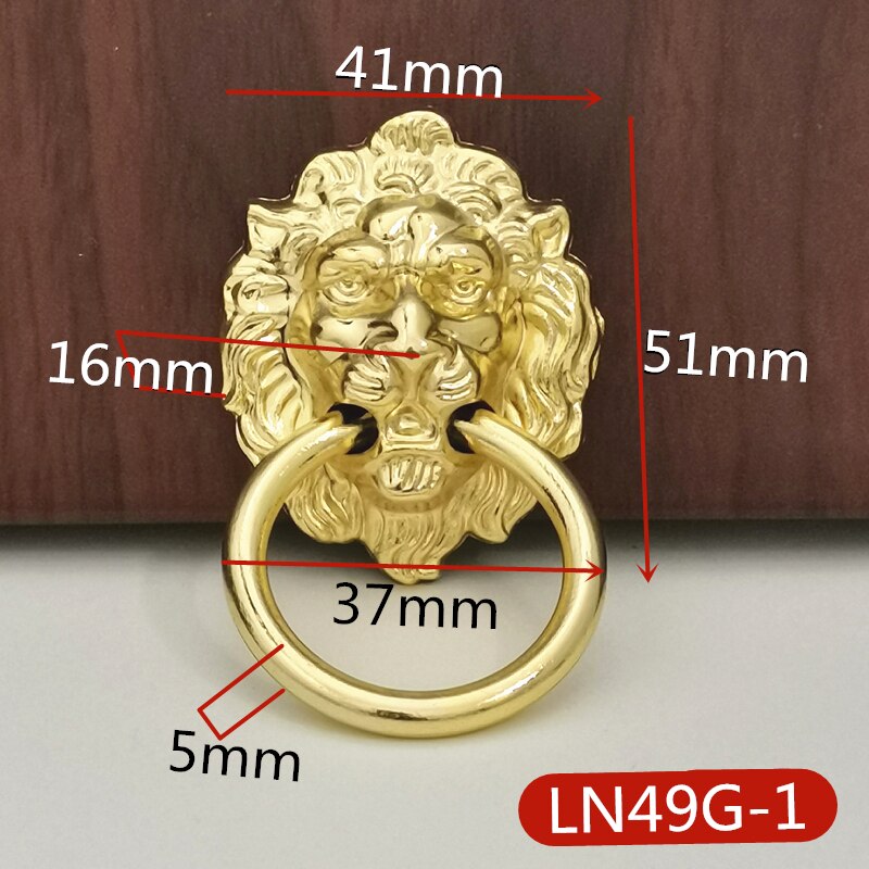 66 x 41mm møbelhåndtag løvehåndtagskabinet og skuffer klassisk træk bronze skab håndtag ringsknapper 1 stk med skrue: Gylden lille