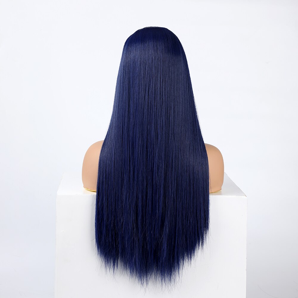 WHIMSICAL W-peluca larga de cabello azul oscuro sintético para mujer, color azul marino, resistente al calor, para Cosplay
