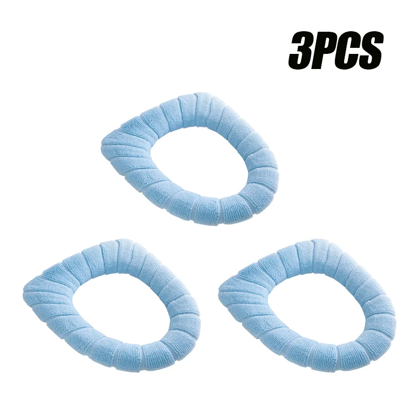 Mjukt och varmt toalettsitsskydd tvättbart badrum toalettdyna kudde med handtag tjockare mjuk matta stickning varmare closestool matta: Blå