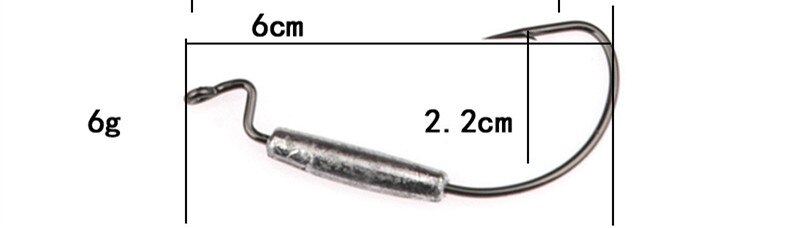 Fiske mjuk maskkrok med bly bred buk svart nickel mjuka beten krokar grub texas rigg hullingförsedd fiskkrok cylinder blysänkare: 6g
