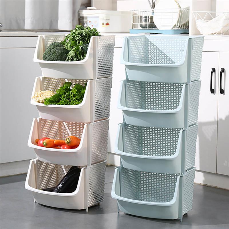 Home Storage Basket Shelf Stackable Vegetable Storage Basket Fruit Rack Multi-use Storage Shelf Kitchen Rack Basket One Layer
