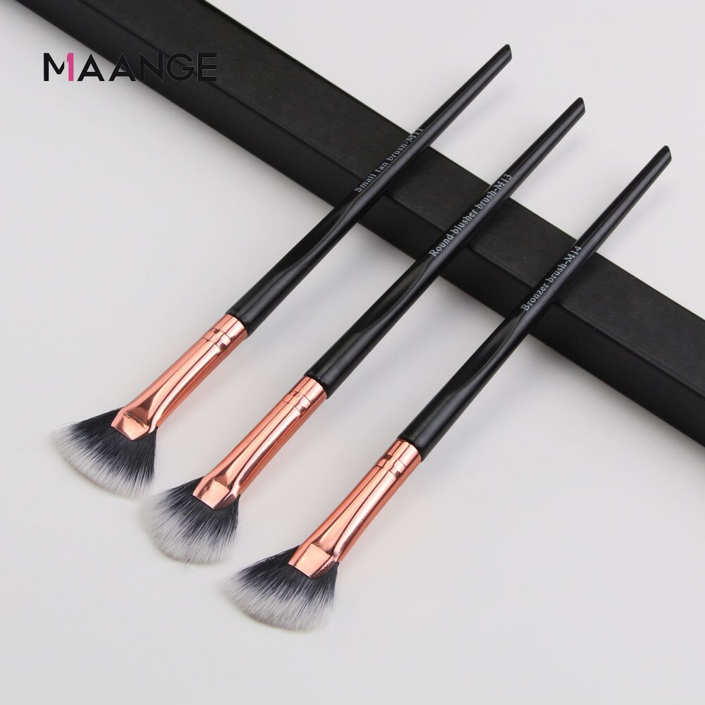 MAANGE – ensemble de pinceaux de maquillage Pro, 3/5/12 pièces, ombre à paupières, Eyeliner, brosse à sourcils, outils de mélange de beauté: 3pcs Black B